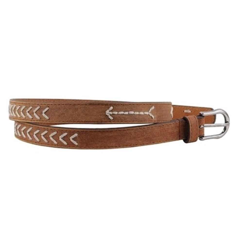 New Most Wanted USA Tan Western Stitched Skinny Belt XL Silver Buckle Rodeo Boho
